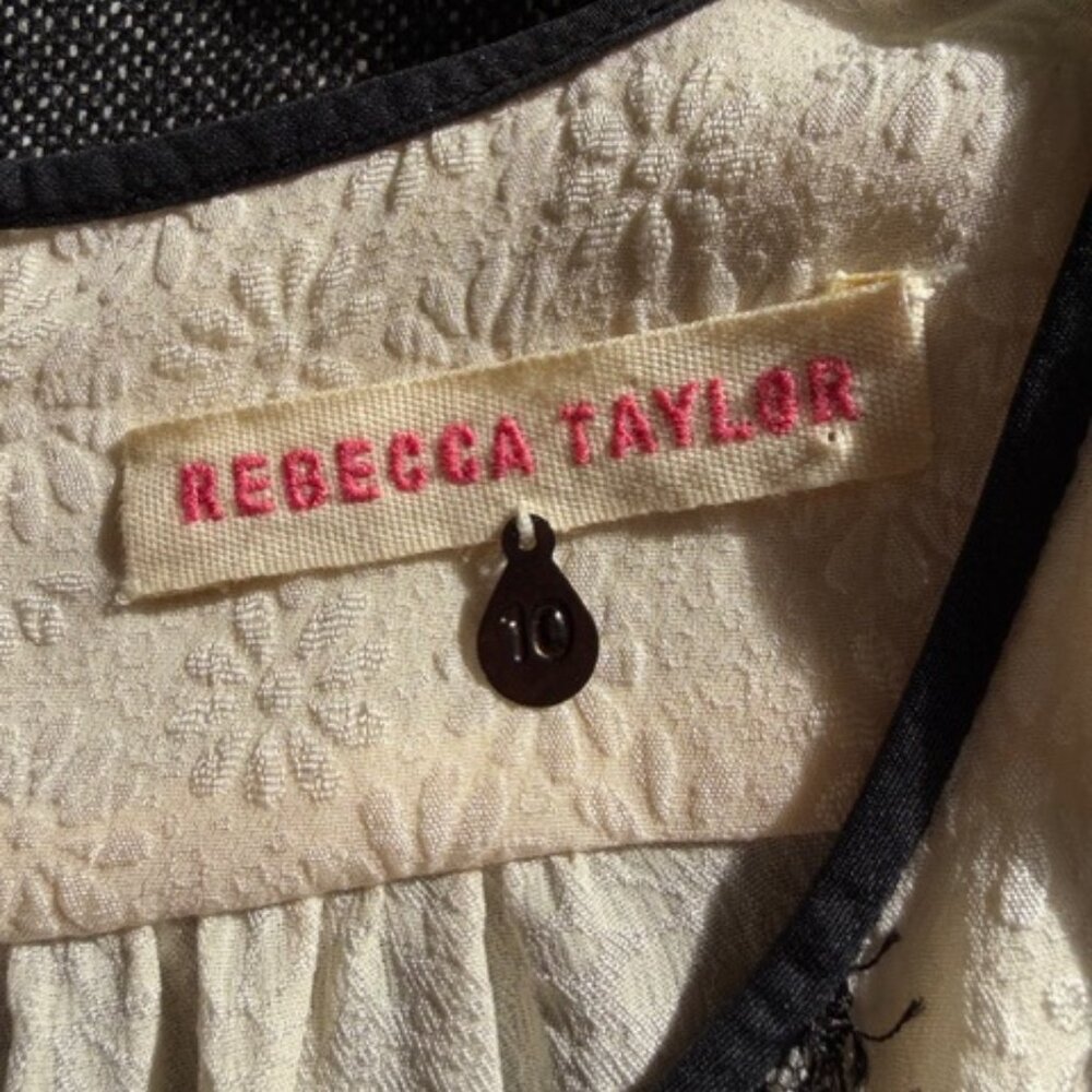 Rebecca Taylor Printed Lace Cream and Gray Wool Blend A-Line Dress Size 10 - Picture 3 of 14